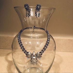 BRAND NEW Silver & Black Necklace & Earrings